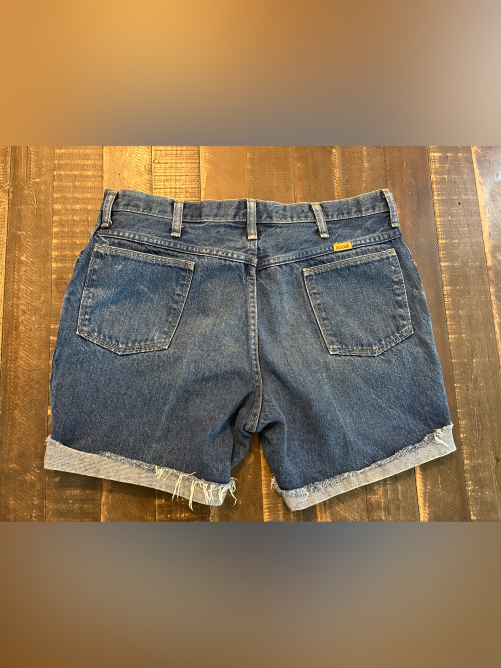Vintage Y2K Rustler Dark Blue Rolled Frayed Hem Cut-Off Denim Shorts Western